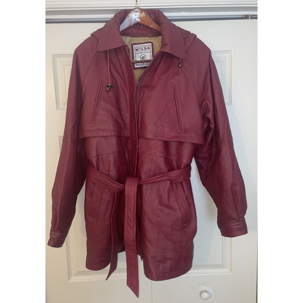 Wilda Women's Genuine Leather Hooded Faux Fur & Quilted Liner‎ 3XL Maroon Coat